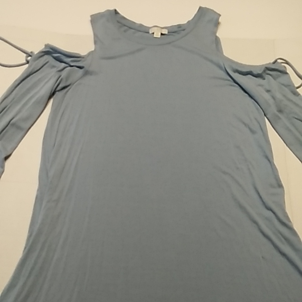 Light blue cold shoulder dress with ties at sleeve